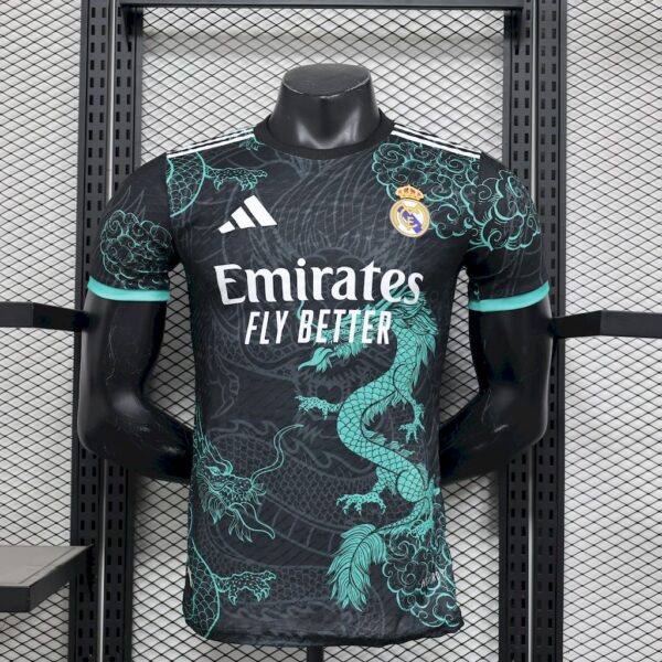 Men's Real Madrid 2025/26 Black Green Dragon Edition Jersey Player Version