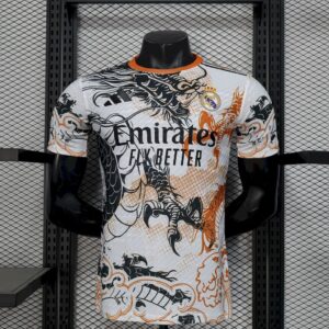 Men's Real Madrid 2025/26 Black and white dragon version Jersey Player Version