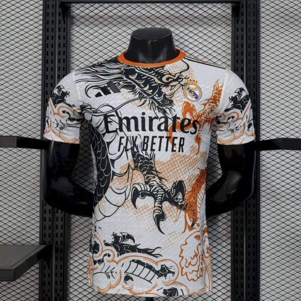 Men's Real Madrid 2025/26 Black and white dragon version Jersey Player Version