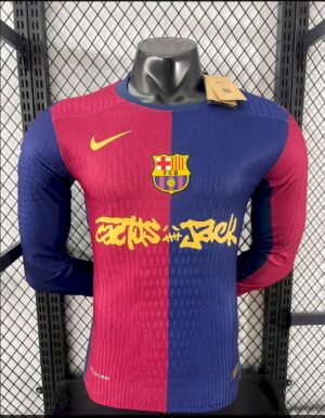 Men's Barcelona 2024/25 Travis Scott Edition Home Long Sleeves Jersey Player Version