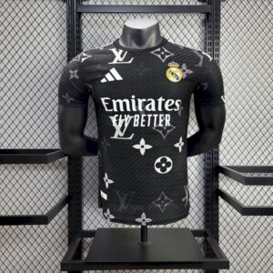 Men's Real Madrid 2025/26 Black Louis Vuitton Jersey Player Version