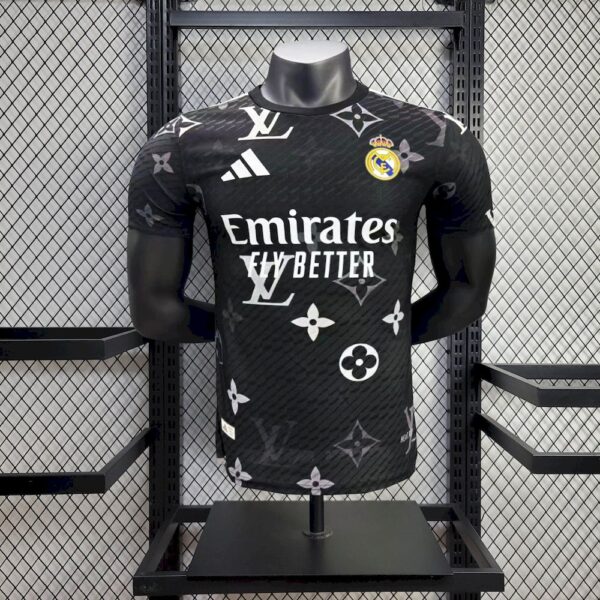 Men's Real Madrid 2025/26 Black Louis Vuitton Jersey Player Version