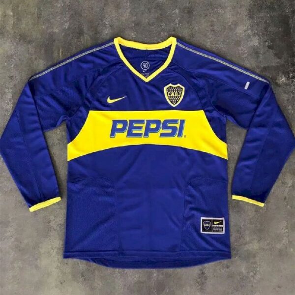 Retro Boca Juniors 2003/04 Home Long Sleeves Jersey - Image 3
