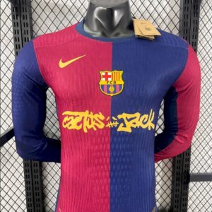Mens Barcelona 2024/25 Travis Scott Edition Home Long Sleeves Jersey Player Version