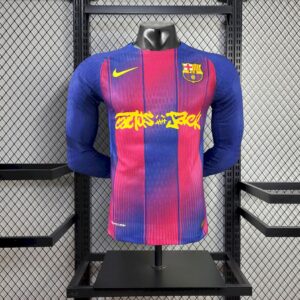 Mens Barcelona 2025/26 Travis Scott Edition Home Long Sleeves Jersey Player Version