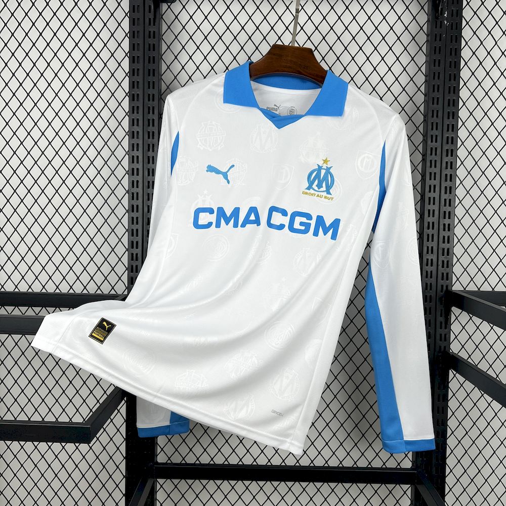 Mens Olympique Marseille 2025/26 Home Long Sleeve Jersey
